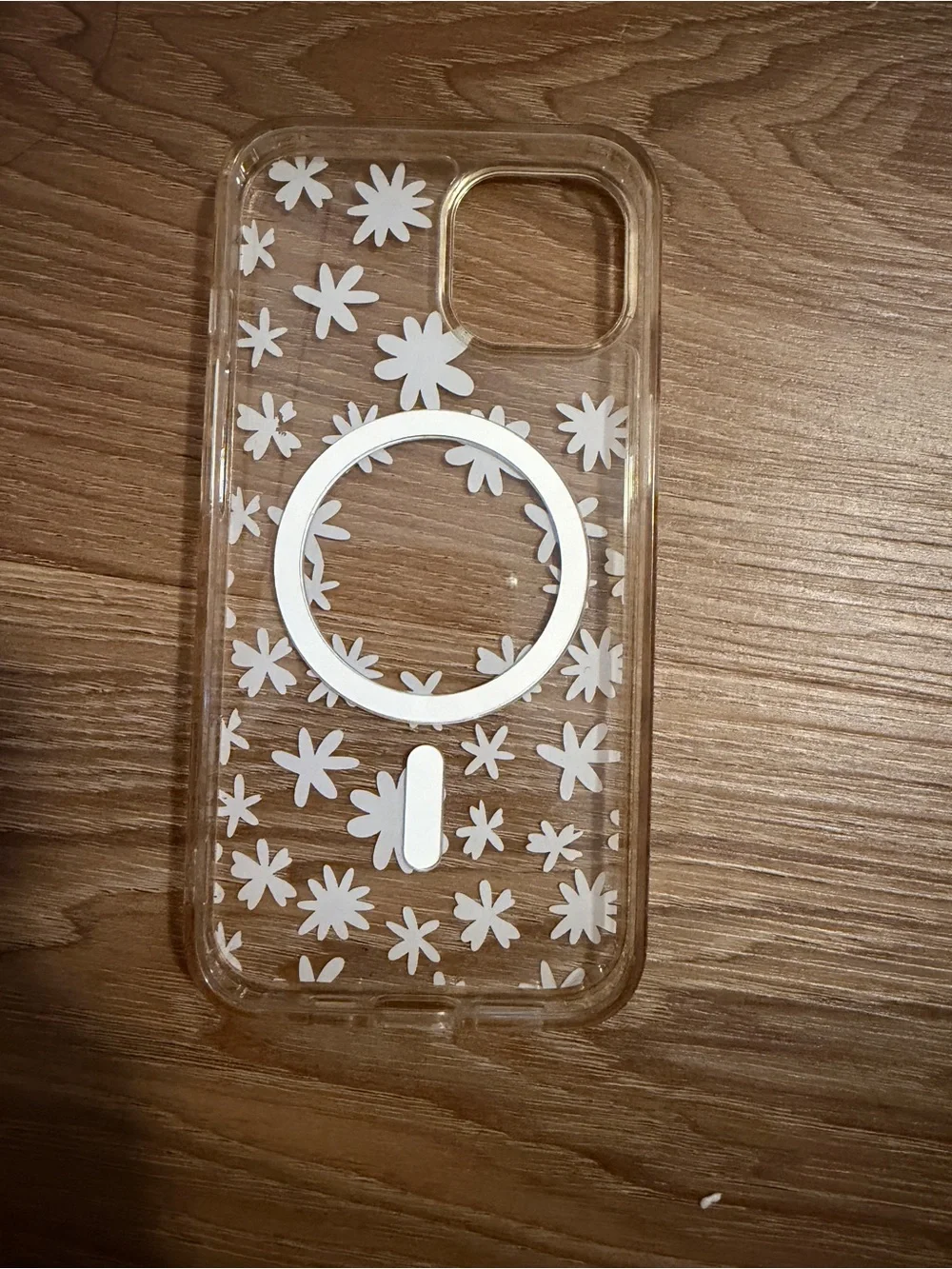 Floral Clear Phone Case with White Daisy Grip Ring